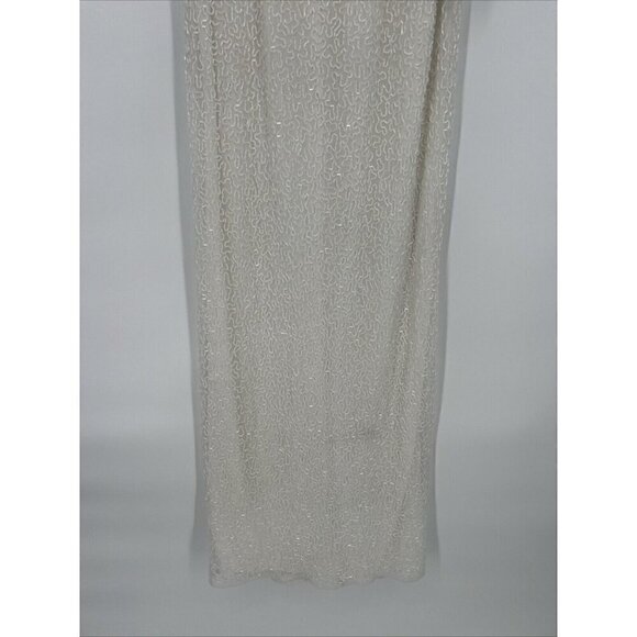 Mac Duggal Womens 4 White Beaded Sleeveless Halter Formal Long Gown Dress Flaws - Picture 6 of 16